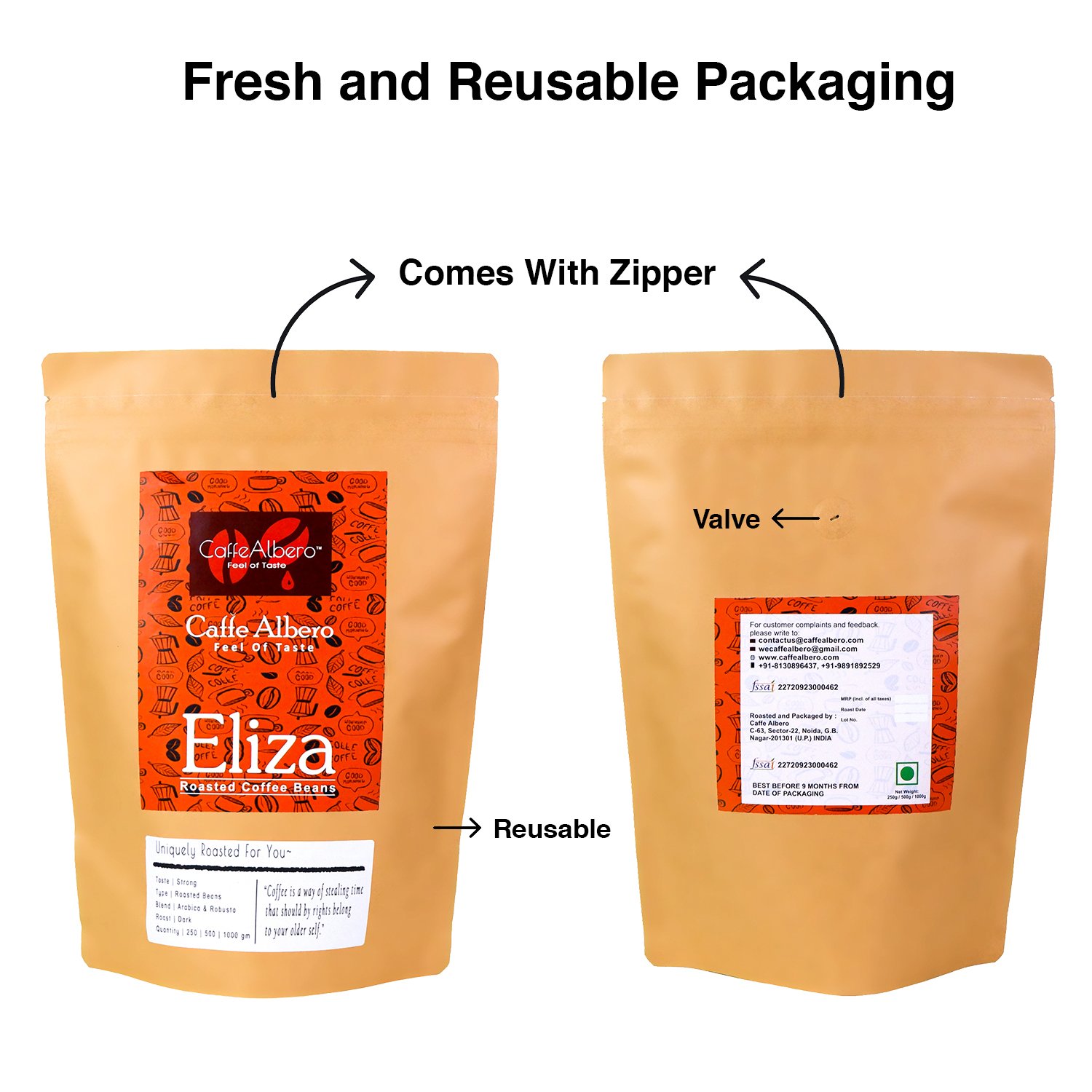 Packaging Caffe albero eliza roasted coffee beans