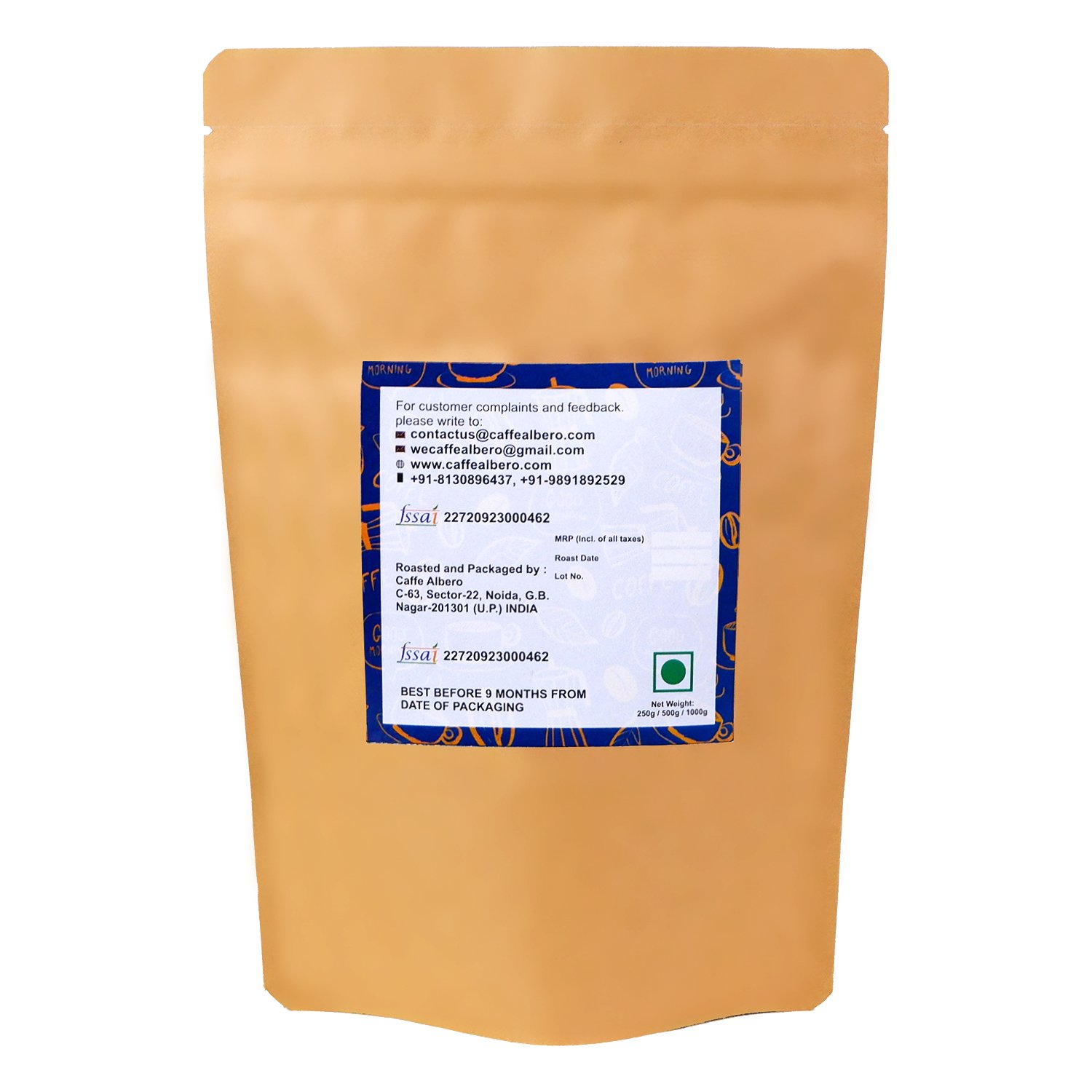 back caffe albero rabia roasted coffee beans 250gm packet