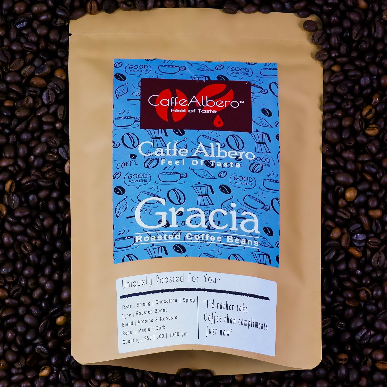 creative caffe albero gracia roasted coffee beans packet