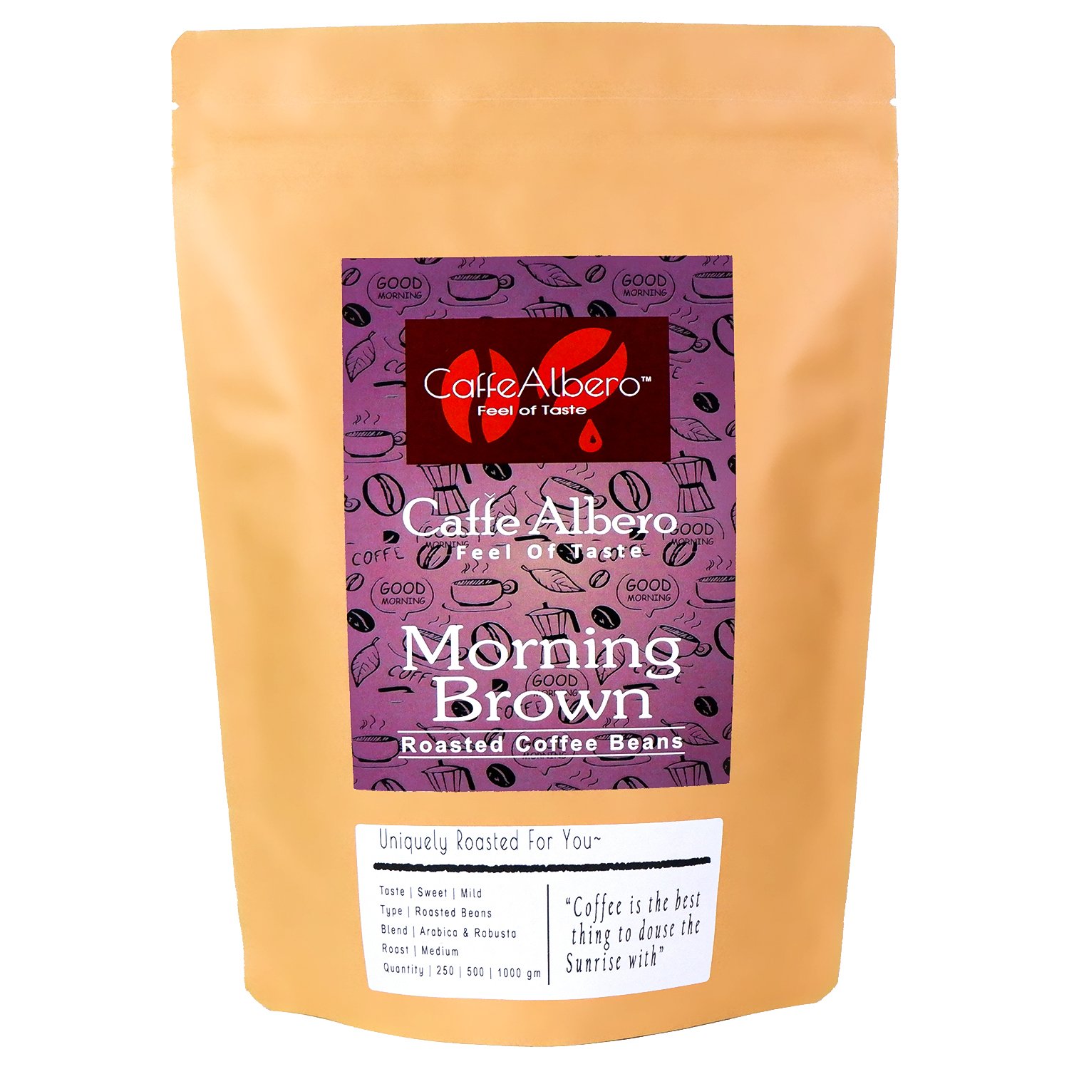 front caffe albero morning brown roasted coffee beans 500gm
