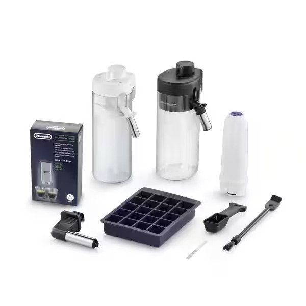 Accessories like descaler brush milk carafe and more provided along Delonghi ECAM 450.65.S automatic coffee machine