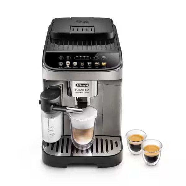 Affordable Delonghi ECAM 290.81.TB front look with cappuccino and espresso